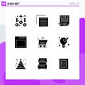 Pictogram Set of 9 Simple Solid Glyphs of trolly, browser, interface, app, document