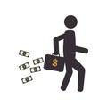 Pictogram silhouette man with bag and dollars flying