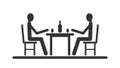 Pictogram two stick figure sitting at the table.