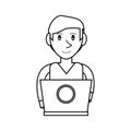 Pictogram young man working laptop design Royalty Free Stock Photo