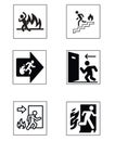 Pictograms featuring fire evacuations.