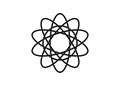 Pictograph of atom. Black line logo template in Celtic knot style on white background. Tribal symbol in circular mandala form