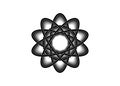 Pictograph of atom. Black line logo template in Celtic knot style on white background. Tribal symbol in circular mandala form