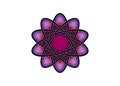Pictograph of atom. Purple logo template in Celtic knot style on white background. Tribal symbol in circular mandala form. Tattoo
