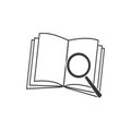 Pictograph of book and magnifier glass icon, flat design best vector Royalty Free Stock Photo