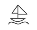 Sailboat line out icon in black and white. Pictograph with sailing boat isolated over white.