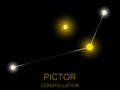 Pictor constellation. Bright yellow stars in the night sky. A cluster of stars in deep space, the universe. Vector illustration