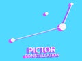 Pictor constellation 3d symbol. Constellation icon in isometric style on blue background. Cluster of stars and galaxies. Vector