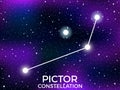 Pictor constellation. Starry night sky. Cluster of stars and galaxies. Deep space. Vector