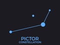 Pictor constellation. Stars in the night sky. Cluster of stars and galaxies. Constellation of blue on a black background. Vector