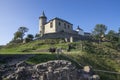 Pictoresque Czech old historic public castle Kuneticka hora on hill top