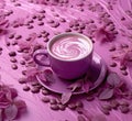 Pictorial Art of Coffee Embellished with Goa-Inspired Motifs in Light Magenta and White AI Generated