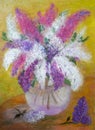 Pictorial greeting card with bouquet of vivid lilas