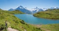 Pictorial lake Bachalpsee and swiss glacier mountains, alpine landscape Grindelwald first, bernese oberland