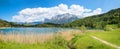Pictorial lake Lautersee at springtime, view to karwendel mountains, upper bavaria in may