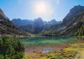 Pictorial lake seebensee, hiking area zugspitze in autumn