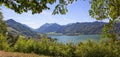 Pictorial lake view schliersee from mountain path