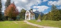 Pictorial pilgrimage chapel near lake lautersee, alpine landscape bavaria Royalty Free Stock Photo