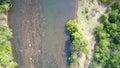 Motion over shallow mountain river with transparent water