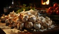 Pictoric still life of garlic heads