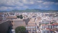 Pictoric view to the fortress, houses and mountains from Dalt Vila in Ibiza. Old Town Eivissa