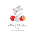 Merry Christmas card with cartoon cat