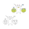 Coloring page with cute cat in spring Royalty Free Stock Photo