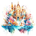 Abstract watercolor of temple background wallpaper