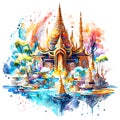 Abstract watercolor of temple background wallpaper