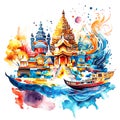 Abstract watercolor of temple background wallpaper