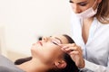 Adult woman having eyelash extension in professional beauty salon Royalty Free Stock Photo