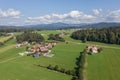 Picture of an aerial view with a drone of the landscape in the Bavarian Forest near Grafenau, Germany