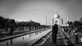 Picture of Agra`s Taj Mahal. Historical place. Black and white