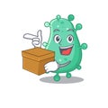 An picture of agrobacterium tumefaciens cartoon design concept holding a box