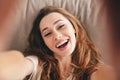 Picture Amazing happy emotional pretty lady make selfie. Royalty Free Stock Photo