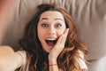 Picture Amazing happy emotional pretty lady make selfie. Royalty Free Stock Photo