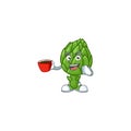 Picture of artichoke character with a cup of coffee