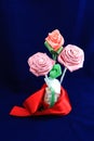 Picture of an artificial flower. Flower of satin ribbon. Handmade