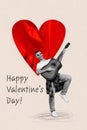 Picture artwork of playing strings funny guy hold guitar music concert performance happy valentine day holiday isolated