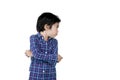 Asian little boy standing with angry expression Royalty Free Stock Photo