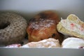 Assortment of donuts in a box for breakfast