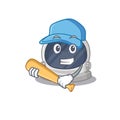 Picture of astronaut helmet cartoon character playing baseball