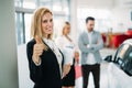 Picture of attractive saleswoman working in company