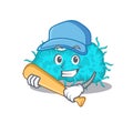 Picture of bacteria prokaryote cartoon character playing baseball