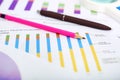 Picture of bar graph, pen and pencil Royalty Free Stock Photo