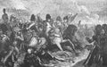 Picture of battle of Napoleon at Mont Saint-Jean. From the picture of Shteuben in the old book The History of Napoleon I, by Peer