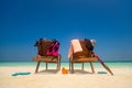 Picture of Beach lounger on the tropical beach, vacation. Travel