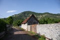 Picture of beautiful village house with garden. Azerbaijan village in summer time Royalty Free Stock Photo