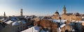 Picture of beautiful winter cityscape in center of Lvov city from height. Royalty Free Stock Photo