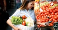 Picture of woman at marketplace buying fruits Royalty Free Stock Photo